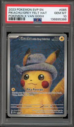 Pokemon Pikachu with Grey Felt Hat Van Gogh Full Art Promo SVP EN 085 PSA 10 - Image 1