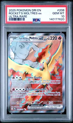 PSA 10 TEAM ROCKET'S MOLTRES EX 208/182 ULTRA RARE DESTINED RIVALS POKEMON 🔥 - Image 1