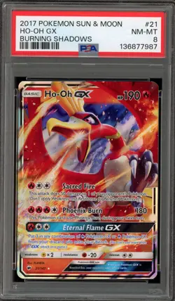 Pokemon Ho-Oh GX Burning Shadows Holo Ultra Rare #21 PSA 8 - Image 1