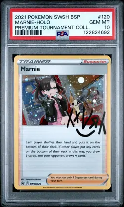 2021 POKEMON SWSH BLACK STAR PROMO #120 MARNIE-HOLO PSA 10 - Image 1