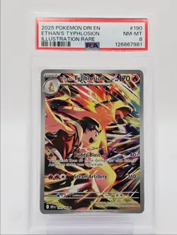 ETHAN'S TYPHLOSION 2025 POKEMON DESTINED ILLUSTRATION RARE 190/182 PSA 8 Q0004 - Image 1