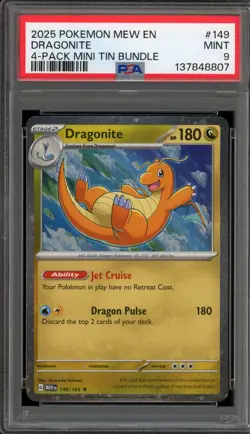Pokemon Dragonite 4 Pk. Mini Tin Bund. 151 MEW EN Holo Rare #149 PSA 9 Mint - Image 1