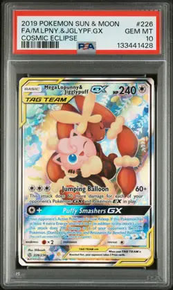 2019 Pokemon Cosmic Eclipse M Lopunny & Jigglypuff Gx Full Art #226 GEMMT PSA 10 - Image 1