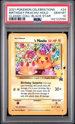 PSA 10 BIRTHDAY PIKACHU 24 CELEBRATIONS CLASSIC COLLECTION POKEMON 🎂 - Image 1