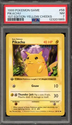 Pokemon Pikachu Base Set Shadowless 1st Edition Yellow Cheeks #58 PSA 7 - Image 1