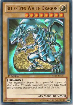 1996 YUGIOH 1ST EDITION BLUE-EYES WHITE DRAGON RARE HOLO #SDBE-EN001 - Image 1