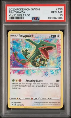 PSA 10 Pokemon TCG Rayquaza Amazing Rare Card 138/185 Vivid Voltage - Image 1