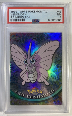 1999 Pokemon Venomoth Topps TV Rainbow Foil Card PSA 7 Blue Label Vintage - Image 1