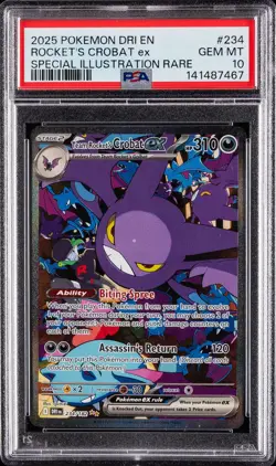 2025 POKEMON DRI EN-DESTINED RIVALS #234 TEAM ROCKET'S CROBAT EX PSA 10 - Image 1