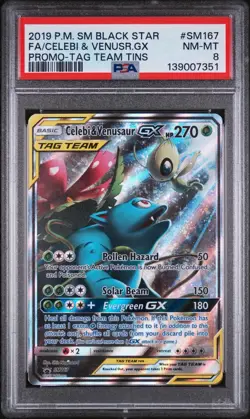 Pokemon 2019 Celebi & Venusaur GX Full Art Promo Tag Team PSA 8 - Image 3
