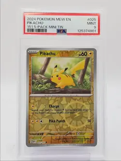 PIKACHU 2024 POKEMON 151 5-PACK MINI TIN COMMON 025/165 PSA 9 Q0004 - Image 1