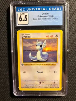 CGC 6.5 Dratini Pokemon Card 1st Edition Base Shadowless - Image 1
