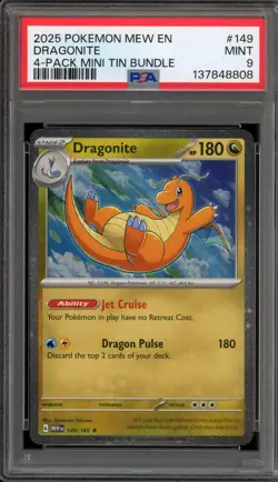 Pokemon Dragonite 4 Pk. Mini Tin Bund. 151 MEW EN Holo Rare #149 PSA 9 Mint - Image 1