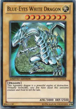 1996 YUGIOH LIMITED EDITION BLUE-EYES WHITE DRAGON RARE HOLO #LC01-EN004 - Image 1