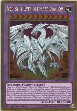 1996 YUGIOH 1ST EDITION NEO BLUE EYES ULTIMATE DRAGON RARE HOLO #MVP1-ENG01 - Image 1