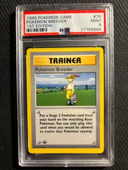 PSA 9 Pokemon Breeder Pokemon Card 1st Edition Base Shadowless - Image 1
