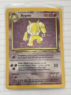 Pokemon Hypno Fossil Holo Rare 90HP Unlimited 8/62 English 1999 Stage 1 Card - Image 1