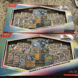 2x Lot Pokemon Prismatic Evolutions Lucario EX & Tyranitar EX Premium Box Sealed - Image 1