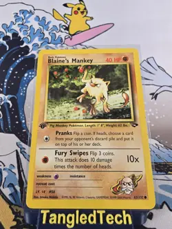 Pokemon Blaine's Mankey 63/132 1st Edition Gym Challenge Vintage Lightly Played - Image 1