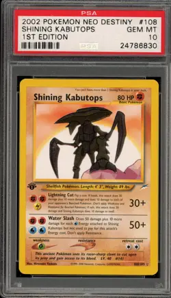 Pokemon Shining Kabutops Neo Destiny 1st Edition Holo Secret Rare #108 PSA 10 - Image 1
