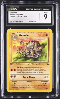 CGC MINT 9 Pokemon Graveler 37/62 1999 Fossil 1st Edition - Image 1