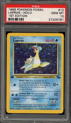 Pokemon Lapras Fossil 1st Edition Holo Rare #10 PSA 10 Gem Mint - Image 1