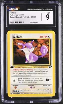 CGC MINT 9 Pokemon Rattata 66/82 2000 Team Rocket 1st Edition - Image 1