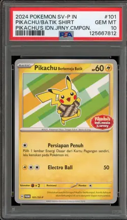 Pokemon Pikachu Berkemeja Batik Shirt INDONESIAN Promo 101/SV-P PSA 10 Gem Mint - Image 1