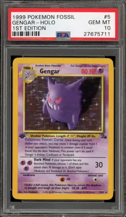 Pokemon Gengar Fossil 1st Edition Holo Rare #5 PSA 10 Gem Mint - Image 1