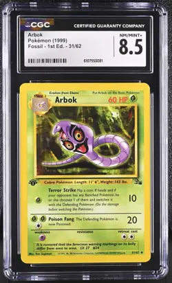 CGC NM/Mint+ 8.5 Pokemon Arbok 31/62 1999 Fossil 1st Edition - Image 1