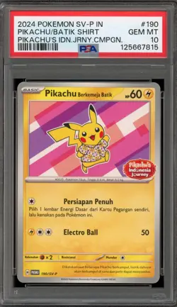 Pokemon Pikachu Berkemeja Batik Shirt INDONESIAN Promo 190/SV-P PSA 10 Gem Mint - Image 1