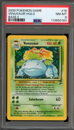 Pokemon Venusaur Base Set 2 Holo Rare #18 PSA 8 - Image 1