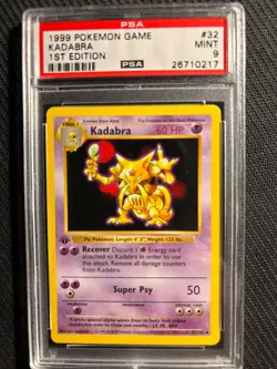 PSA 9 Kadabra Pokemon Card 1st Edition Base Shadowless - Image 1