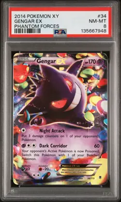 PSA NM-MT 8 Gengar EX 34/119 XY Phantom Forces Holo Pokemon Card 2014 - Image 1