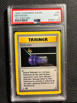 PSA 9 Defender Pokemon Card 1st Edition Base Shadowless - Image 1