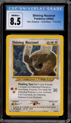 Pokemon Shining Noctowl Neo Destiny Unlimited Holo Secret Rare #110 CGC 8.5 - Image 1