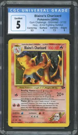2000 Pokemon Gym Challenge Blaine's Charizard Holo Error Fighting Symbol 2/132 C - Image 1