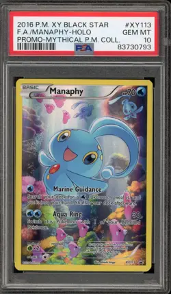 Pokemon Manaphy Mythical Pokemon Coll. Black Star Full Art Promo XY113 PSA 10 - Image 1