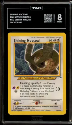 Pokemon Shining Noctowl Neo Destiny Unlimited Holo Secret Rare #110 TAG 8 - Image 1
