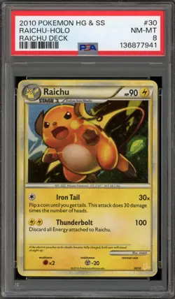 Pokemon Raichu HeartGold & SoulSilver Deck Holo #30 PSA 8 - Image 1
