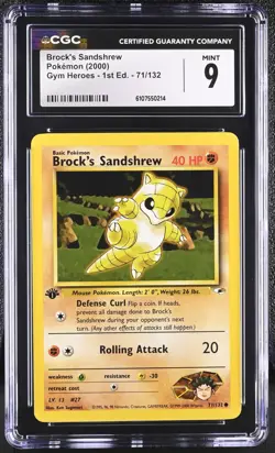 CGC MINT 9 Pokemon Brock's Sandshrew 71/132 2000 Gym Heroes 1st Edition - Image 1