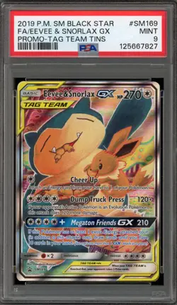 Pokemon Eevee & Snorlax GX Tag Team Tins Black Star Full Art Promo SM169 PSA 9 - Image 1