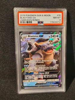 2019 POKEMON SUN & MOON UNBROKEN BONDS #35/214 BLASTOISE GX PSA 8 - Image 1