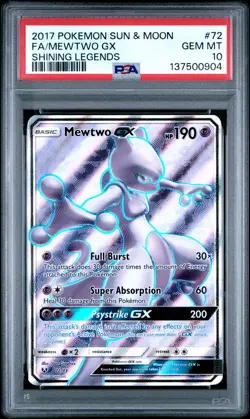 Mewtwo GX 72/73 Full Art Pokemon Sun & Moon Shining Legends 72 GEM MINT PSA 10 - Image 1