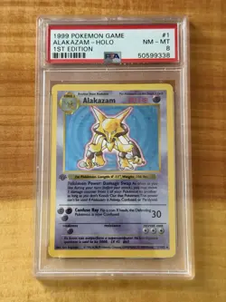 PSA 8 ALAKAZAM HOLO 1ST EDITION BASE SET 1999 POKEMON GAME #1 - Image 1