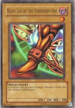 1996 YUGIOH UNLIMITED RIGHT LEG OF THE FORBIDDEN ONE RARE HOLO #LOB-120 - Image 1
