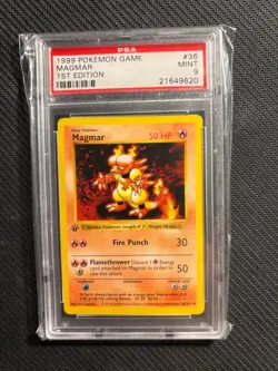 PSA 9 Magmar Pokemon Card 1st Edition Base Shadowless - Image 1