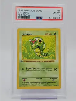 CATERPIE 1999 POKEMON GAME 1ST EDITION BASE SET SHADOWLESS 45/102 PSA 8 Q0004 - Image 1