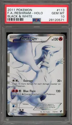Pokemon Reshiram Black & White Full Art #113 PSA 10 Gem Mint - Image 1