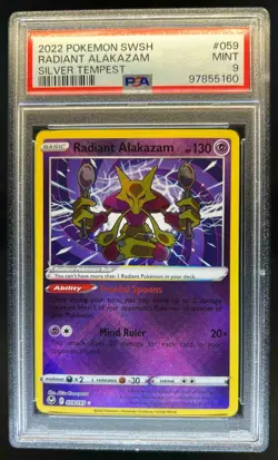 2022 Pokemon SWSH Silver Tempest Radiant Alakazam #059/195 PSA 9 - Image 1